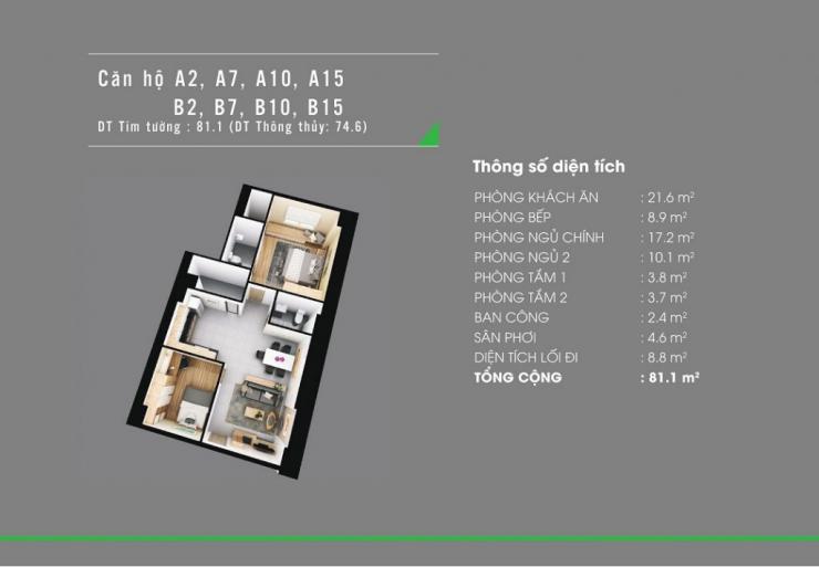 Căn hộ 2 phòng ngủ loại 2