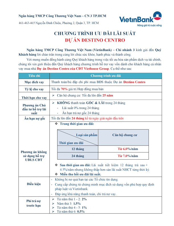 Ngân hàng cho vay Destino Centro
